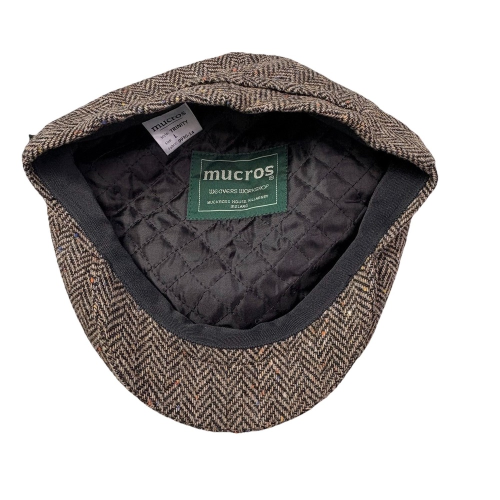 Mucros Weavers Workshop Trinity Tweed Flat Cap Hat Size L  Brown Plaid Ireland - Picture 7 of 7